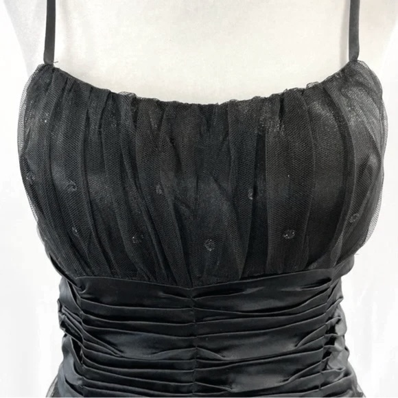 New Lucy Paris Glitter Polka Dot Tulle Satin Ruched Waist Dress Black Size Small - Picture 3 of 16